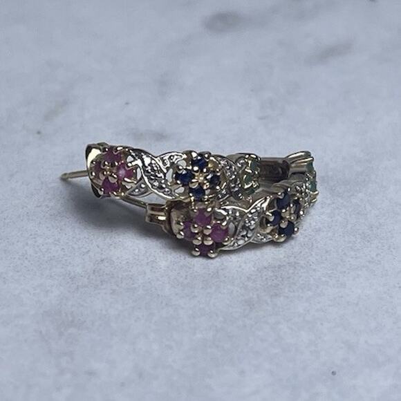 Gold Vermeil 925 Sterling Silver Sapphire Hoop Earrings Huggie Small Hoops - Picture 6 of 16